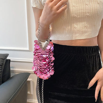 Sequin Chain Strap Crossbody Bag