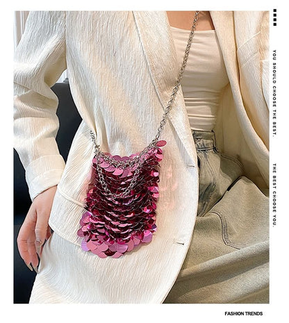 Sequin Chain Strap Crossbody Bag