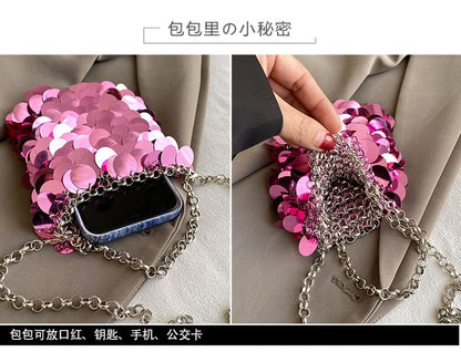 Sequin Chain Strap Crossbody Bag