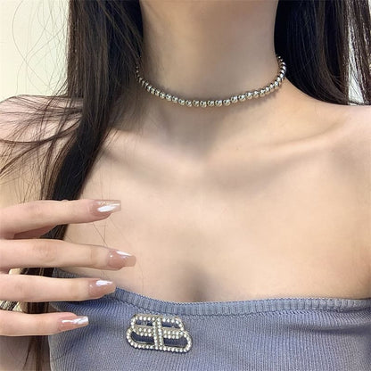 Faux Pearl Bow Choker / Hoop Earring