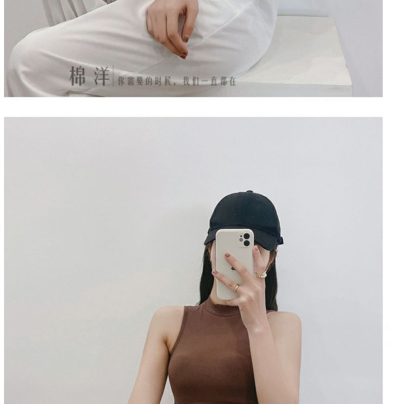 Mock Neck Plain Crop Tank Top