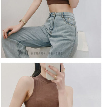 Mock Neck Plain Crop Tank Top