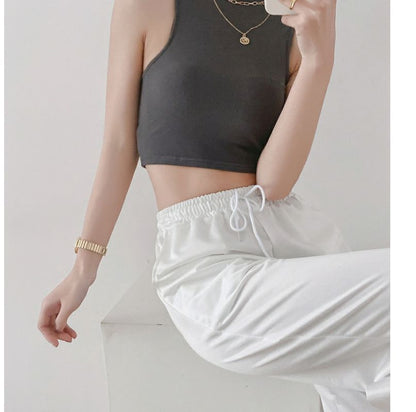 Mock Neck Plain Crop Tank Top