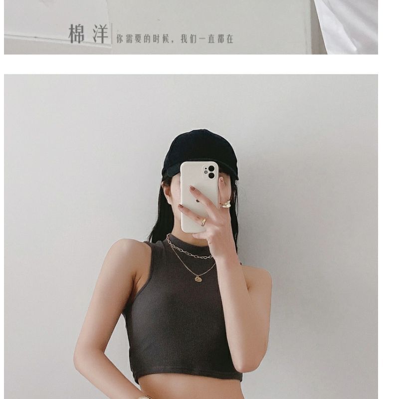Mock Neck Plain Crop Tank Top