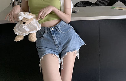 Short-Sleeve Crew Neck Letter Embroidered Cropped T-Shirt