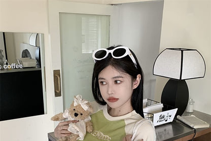 Short-Sleeve Crew Neck Letter Embroidered Cropped T-Shirt