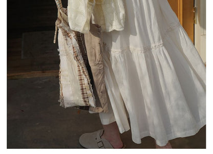 Thin Strap Lace-Trimmed Pintuck Button-Up Open Back Midi A-Line Dress