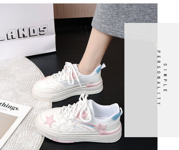 Platform Star Applique Panel Mesh Sneakers