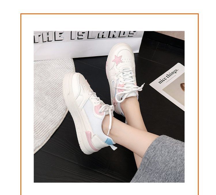 Platform Star Applique Panel Mesh Sneakers