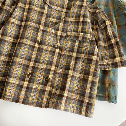 Chemise à carreaux croisée à manches courtes