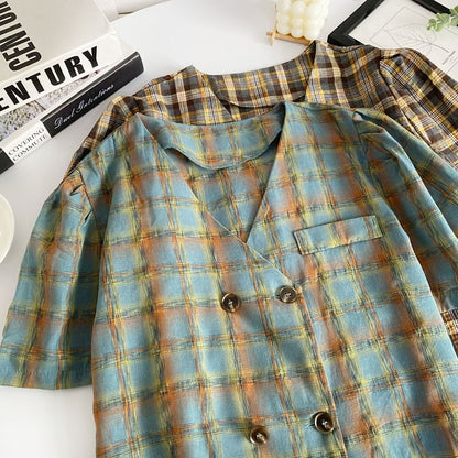 Chemise à carreaux croisée à manches courtes