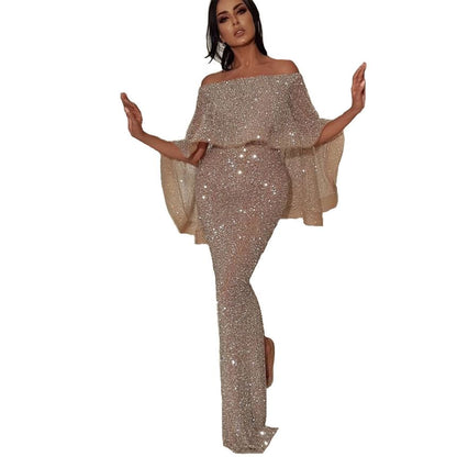 Off-Shoulder Sequin Sheath Evening Gown