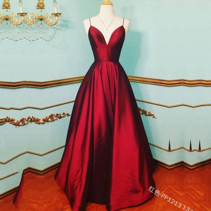 Spaghetti Strap Plain A-Line Evening Gown