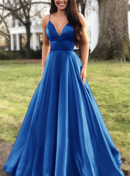 Spaghetti Strap Plain A-Line Evening Gown