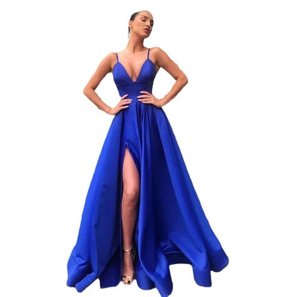 A-Line Evening Gown Side-Slit Spaghetti Strap