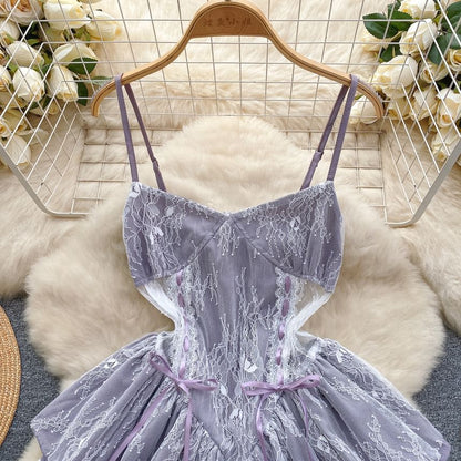 Thin Strap Lace Panel Mini A-Line Dress