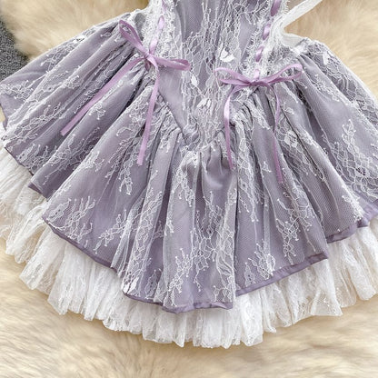 Thin Strap Lace Panel Mini A-Line Dress