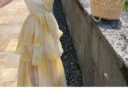 Thin Strap V-Neck Tie-Dye Long Sundress