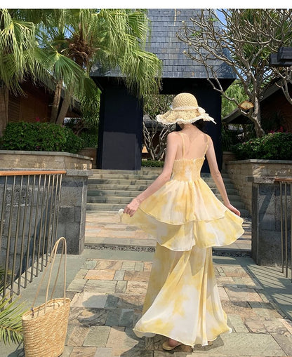 Thin Strap V-Neck Tie-Dye Long Sundress