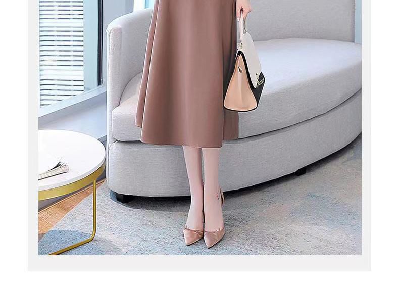 Set: Simple Double-Breasted Blazer + Thin Strap Plain A-Line Midi Dress