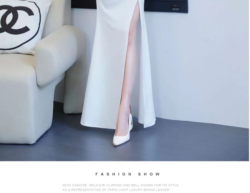 Mermaid Slit Plain Spaghetti Strap Gown V-Neck Evening