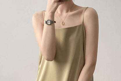 Thin Strap Square Neck Satin Midi Tunic Dress