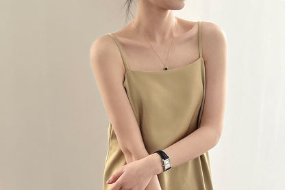 Thin Strap Square Neck Satin Midi Tunic Dress