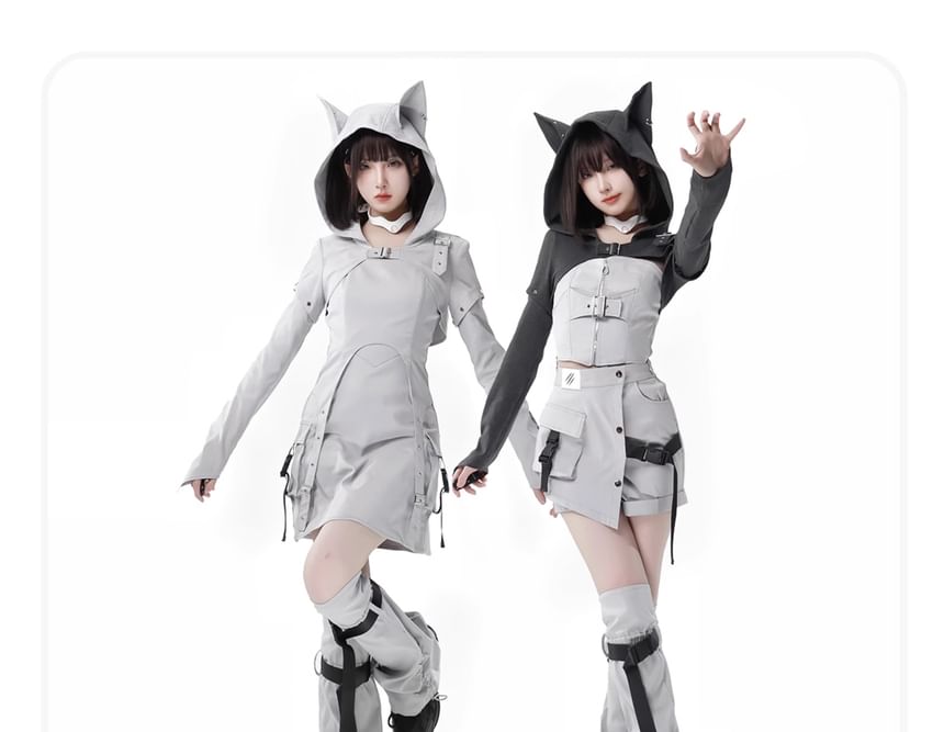 Thin Strap Panel Buckled Mini A-Line Cargo Dress