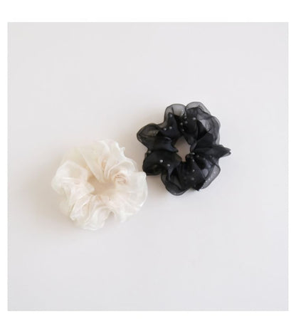 Faux Pearl Mesh Scrunchie