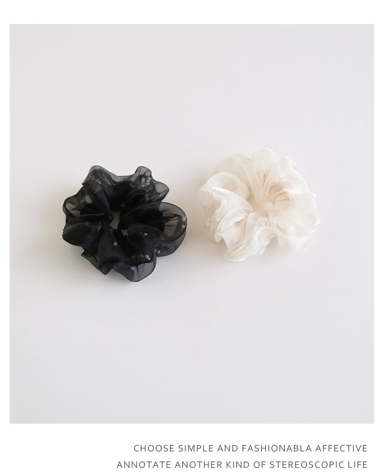 Faux Pearl Mesh Scrunchie