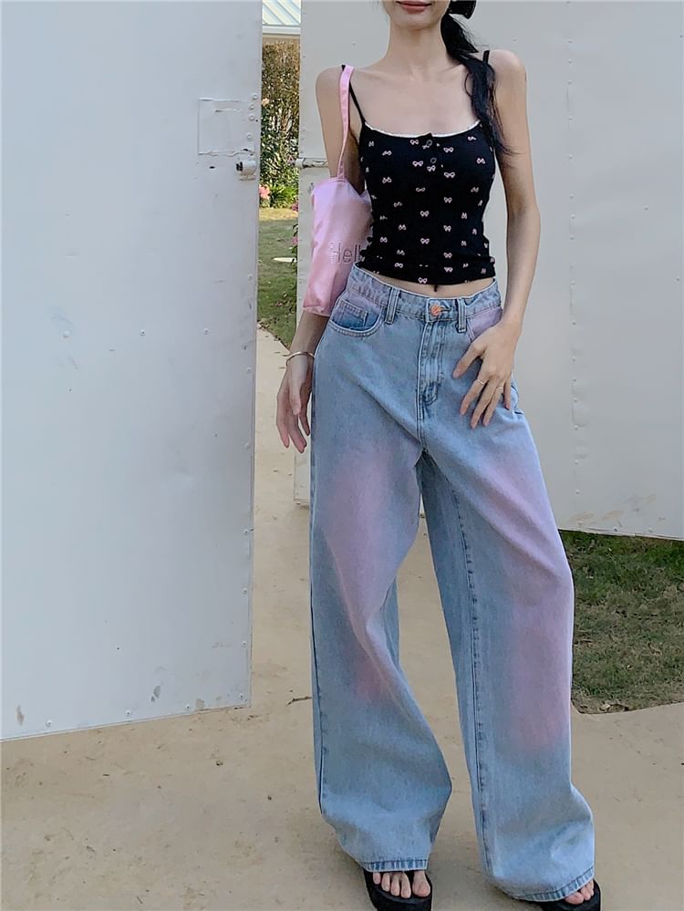 Low Rise Gradient Wide Leg Jeans