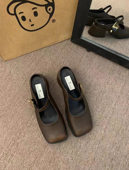 Mules Heel Chunky Toe Square