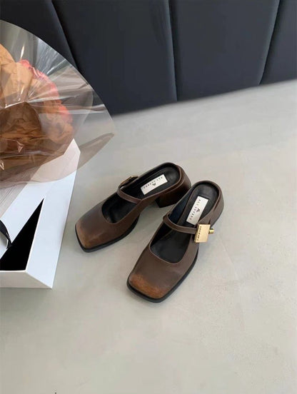 Mules Heel Chunky Toe Square