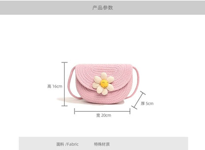 Floral Accent Woven Saddle Crossbody Bag