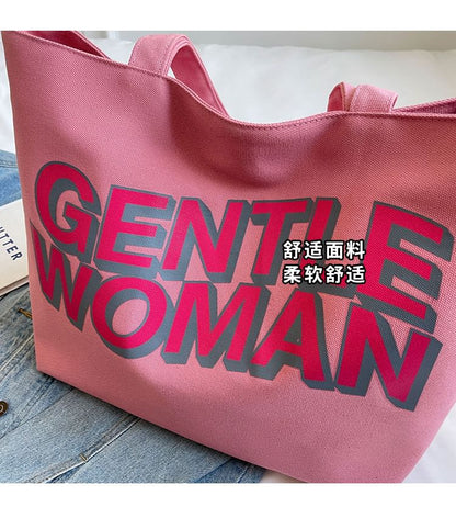 Lettering Print Canvas Tote Bag