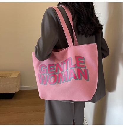 Lettering Print Canvas Tote Bag