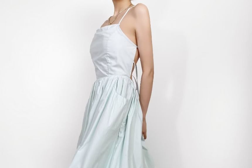 Thin Strap Open Back Midi A-Line Dress