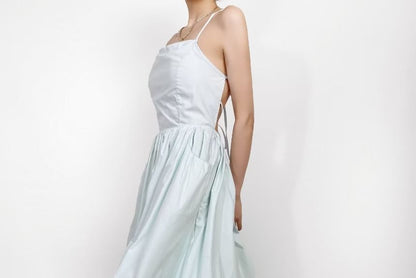 Thin Strap Open Back Midi A-Line Dress