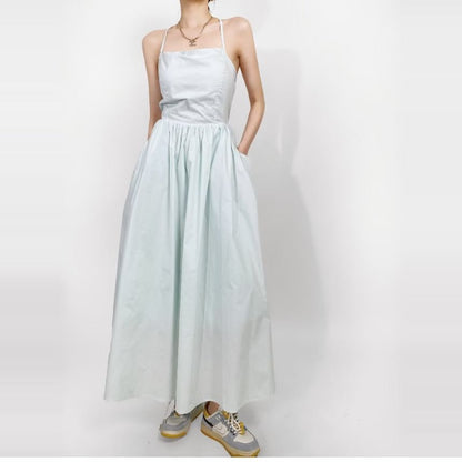 Thin Strap Open Back Midi A-Line Dress