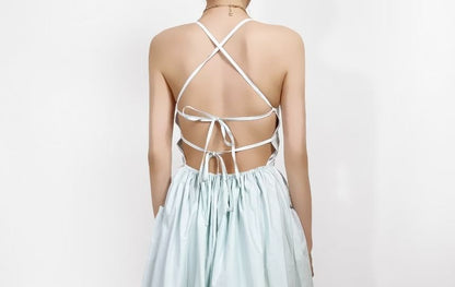 Thin Strap Open Back Midi A-Line Dress