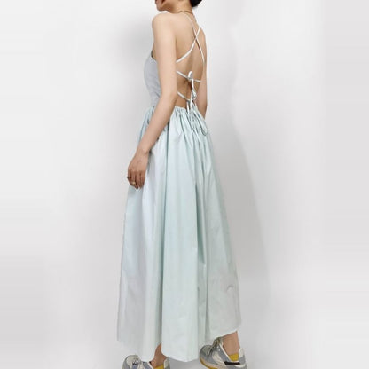 Thin Strap Open Back Midi A-Line Dress