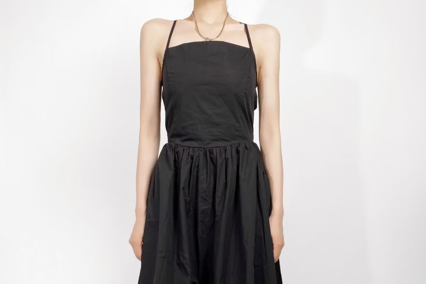 Thin Strap Open Back Midi A-Line Dress
