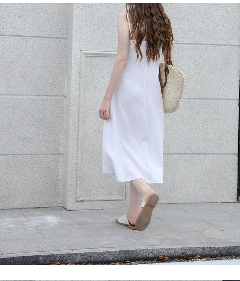 Thin Strap V-Neck Simple Backless Midi Shift Dress