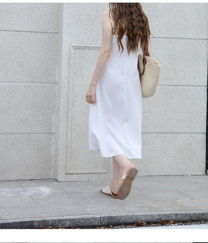Thin Strap V-Neck Simple Backless Midi Shift Dress