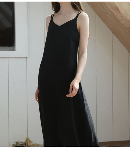 Thin Strap V-Neck Simple Backless Midi Shift Dress