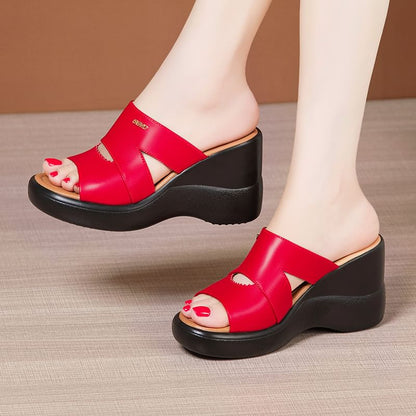 Cutout Platform Wedge Slide Sandals