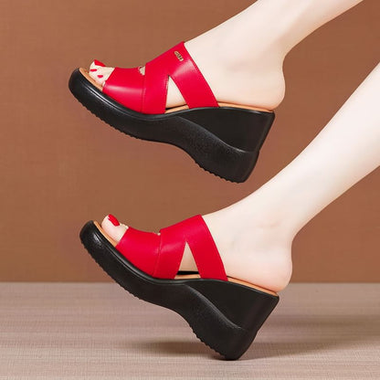 Cutout Platform Wedge Slide Sandals