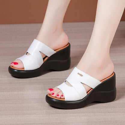Cutout Platform Wedge Slide Sandals