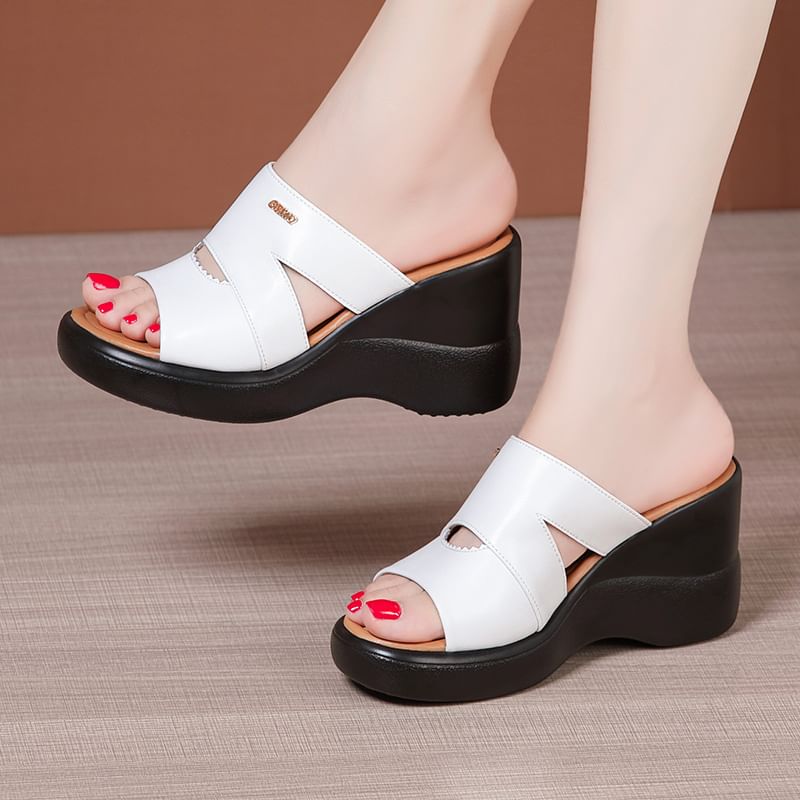 Cutout Platform Wedge Slide Sandals