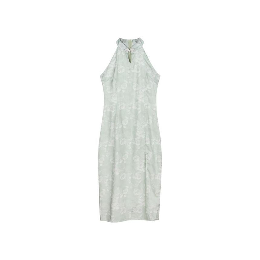 Halter Floral Side-Slit Midi Qipao